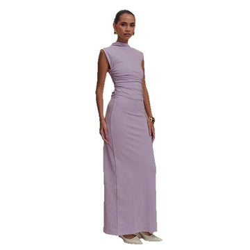 2025 New Solid Colorless Sleeveless Ruffed Zipper Bag Tug Of The Noise Dress